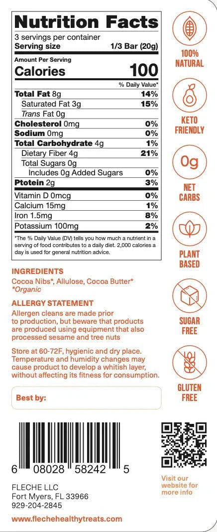 Vegan Sugar Free 80% Dark Chocolate Peru | Flèche Healthy Treats