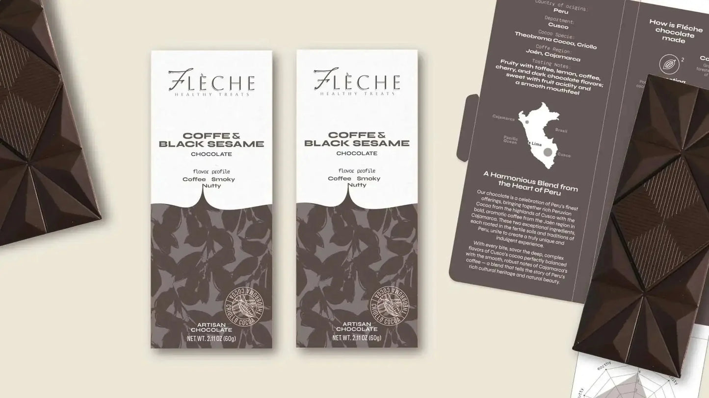 Vegan Sugar Free Coffee & Black Sesame Chocolate Bar | Flèche Healthy Treats