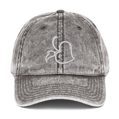 Front view of Bare Life's charcoal gray denim Cocoa-Chic Cap featuring the embroidered Bare Life logo in white stitching.