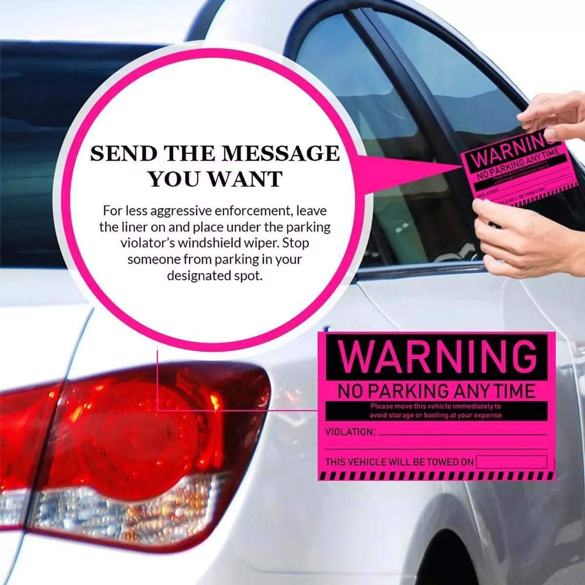 "No Parking Any Time" Pink Very Hard to Remove Parking Stickers - Vegan America