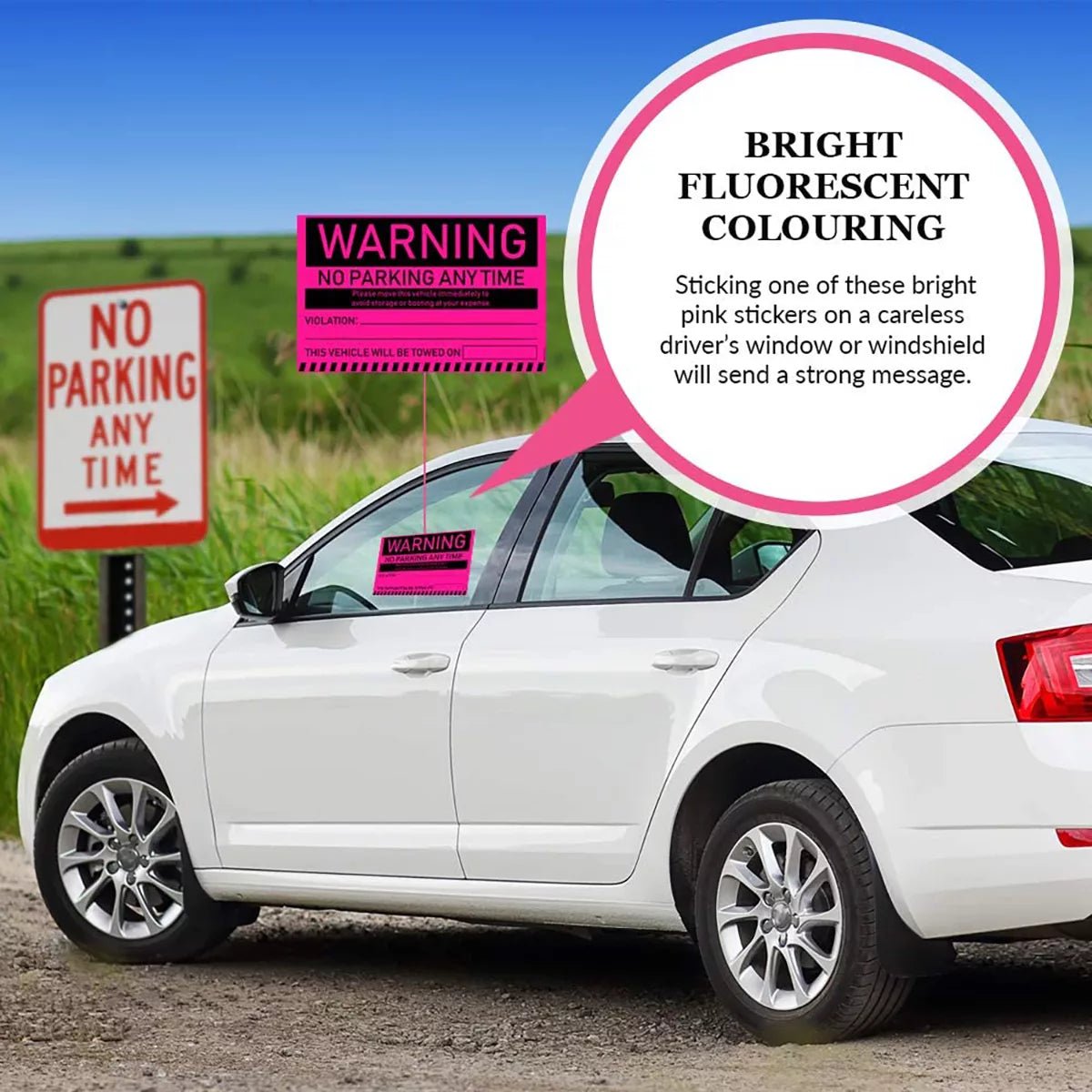"No Parking Any Time" Pink Very Hard to Remove Parking Stickers - Vegan America
