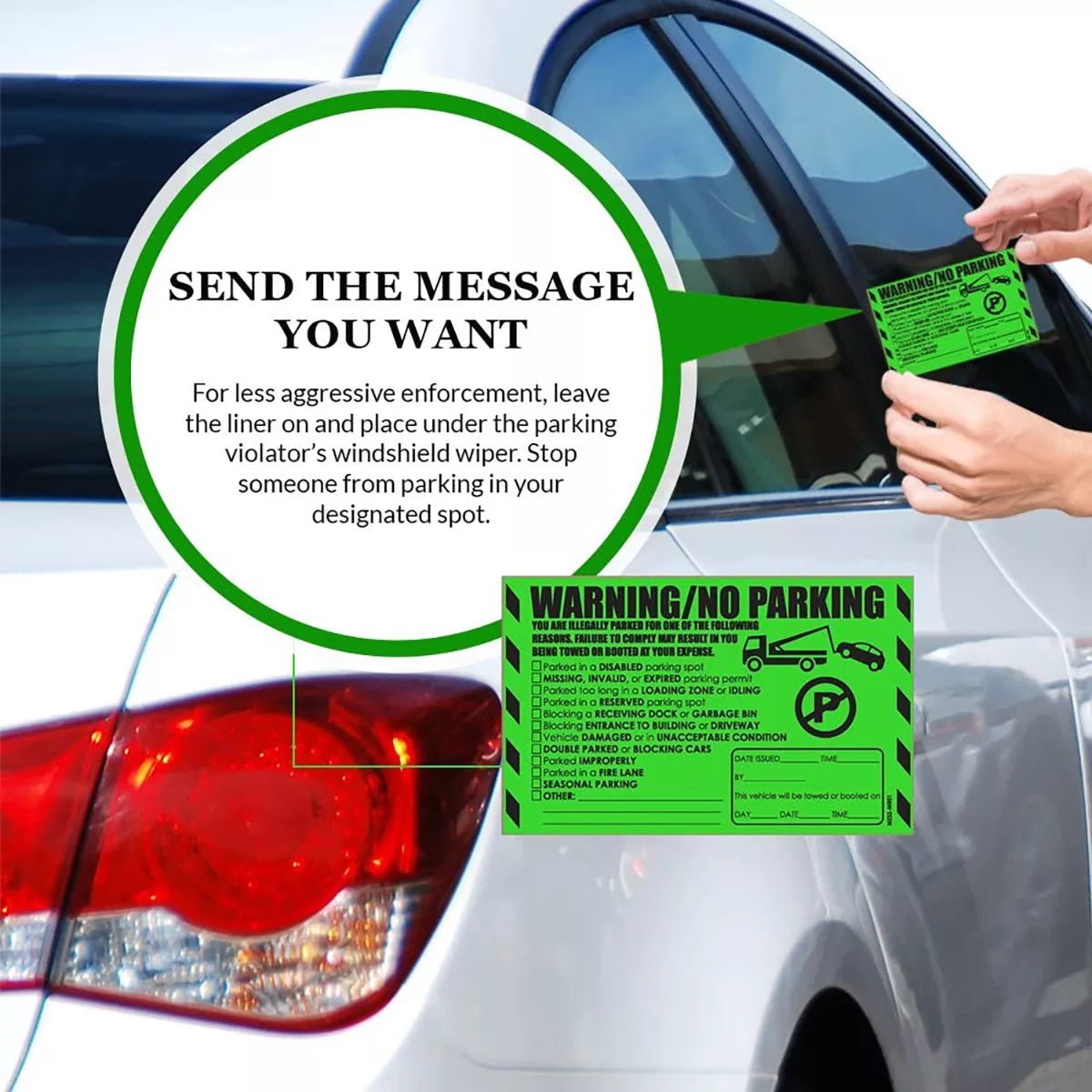 "Warning / No Parking" Green Very Hard to Remove Parking Stickers - Vegan America