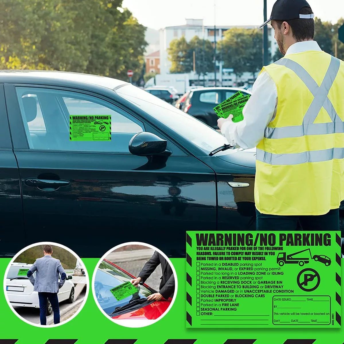 "Warning / No Parking" Green Very Hard to Remove Parking Stickers - Vegan America