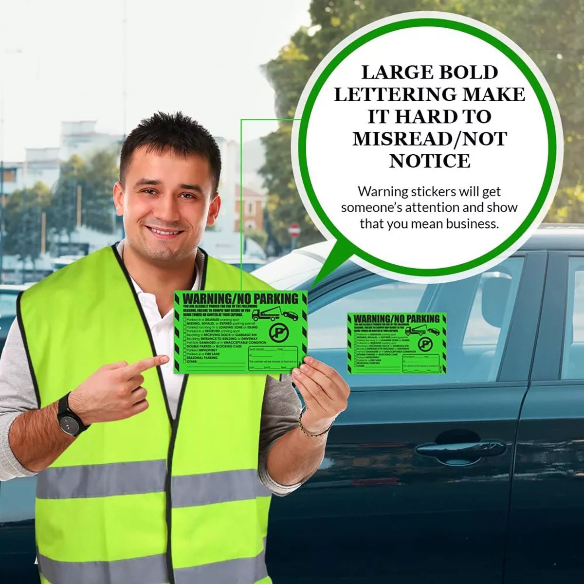 "Warning / No Parking" Green Very Hard to Remove Parking Stickers - Vegan America