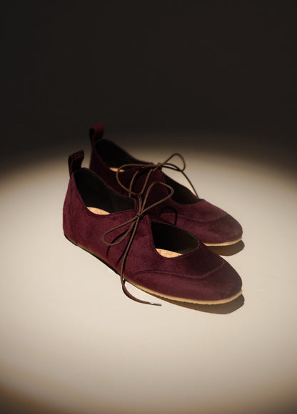 LOUISE (velvet burgundy) – vegan ballerina flats made from plant - based leather - Vegan America