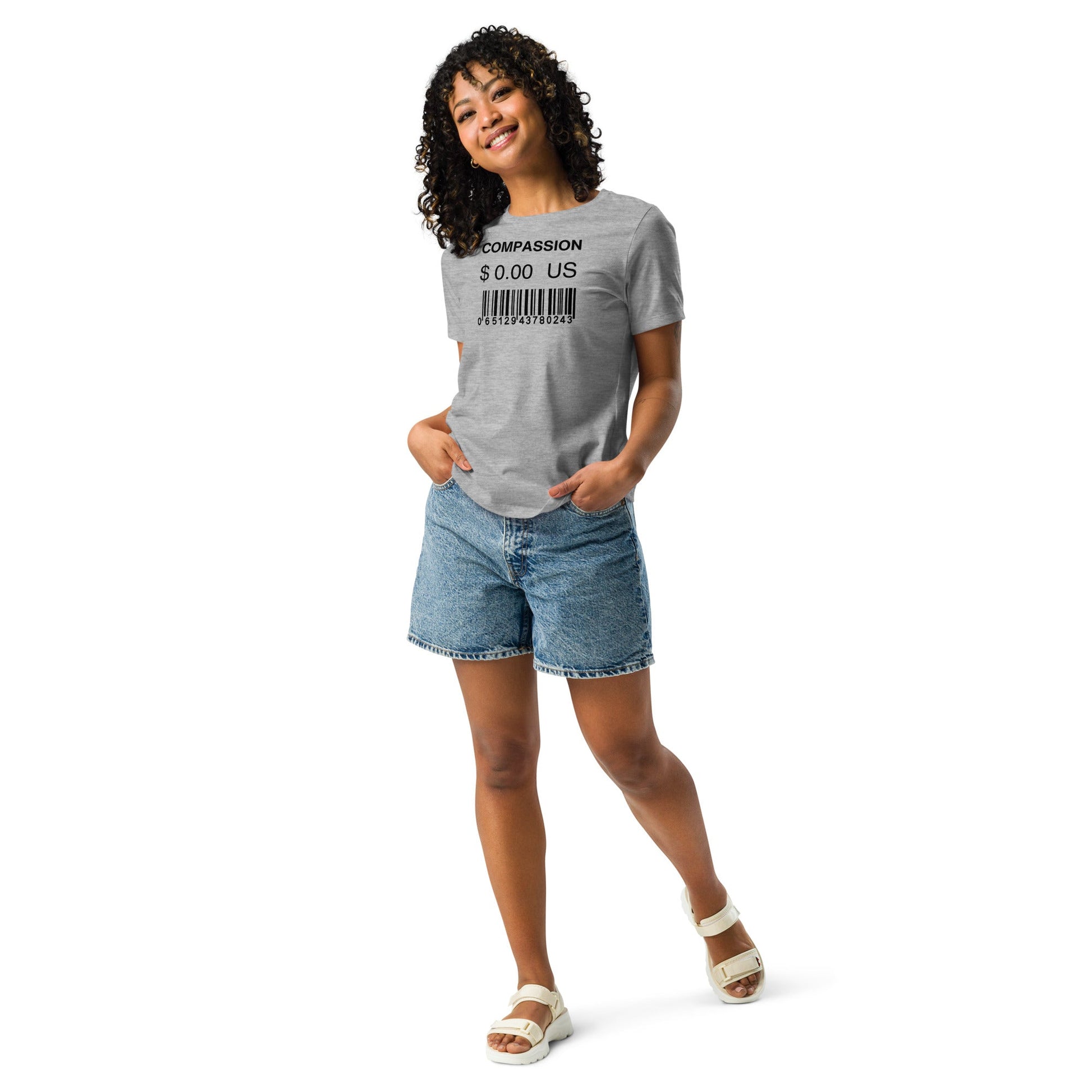 Women's Relaxed T-Shirt (Compassion is Free with Barcode) - Vegan America