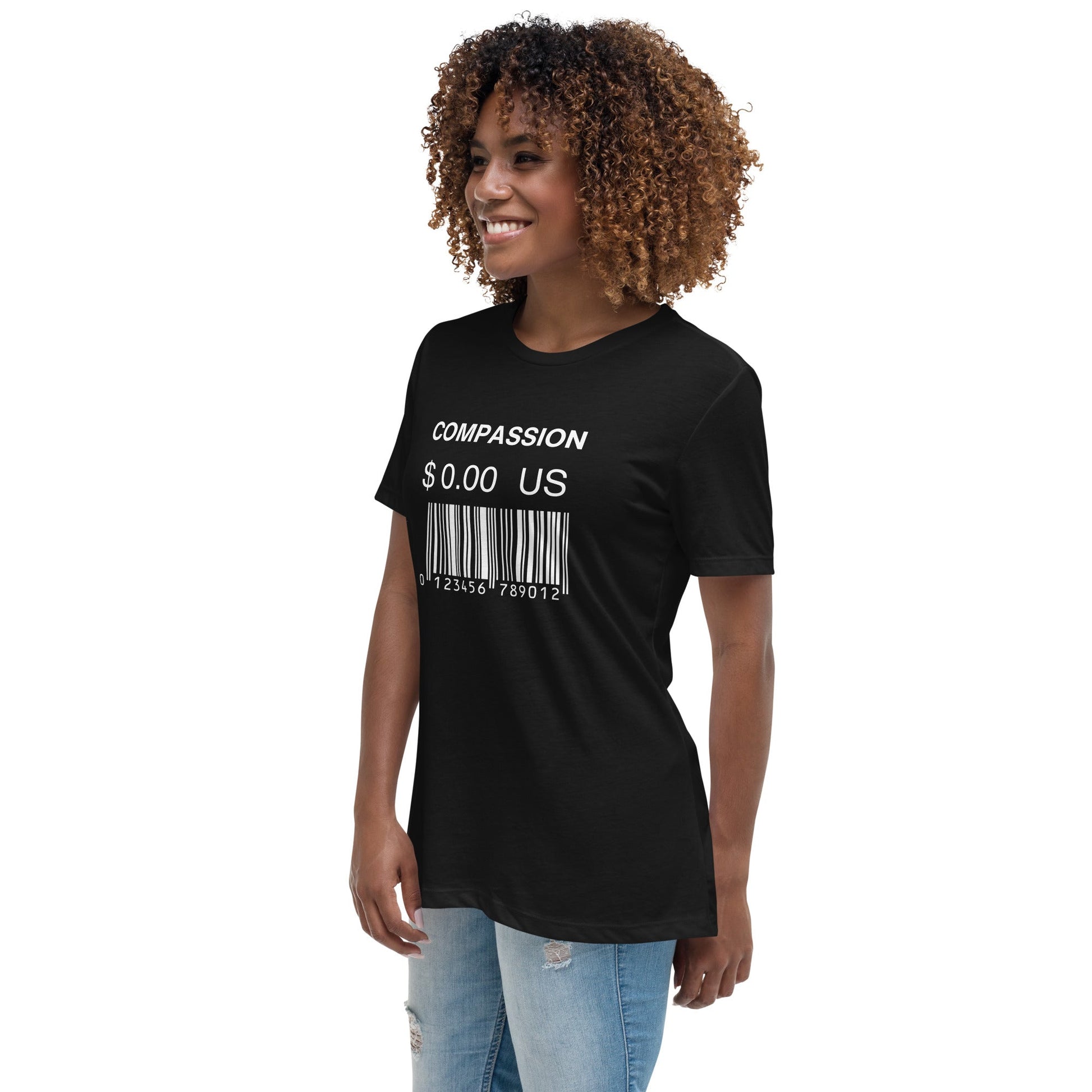 Women's Relaxed T-Shirt (Compassion is Free with Barcode) - Vegan America