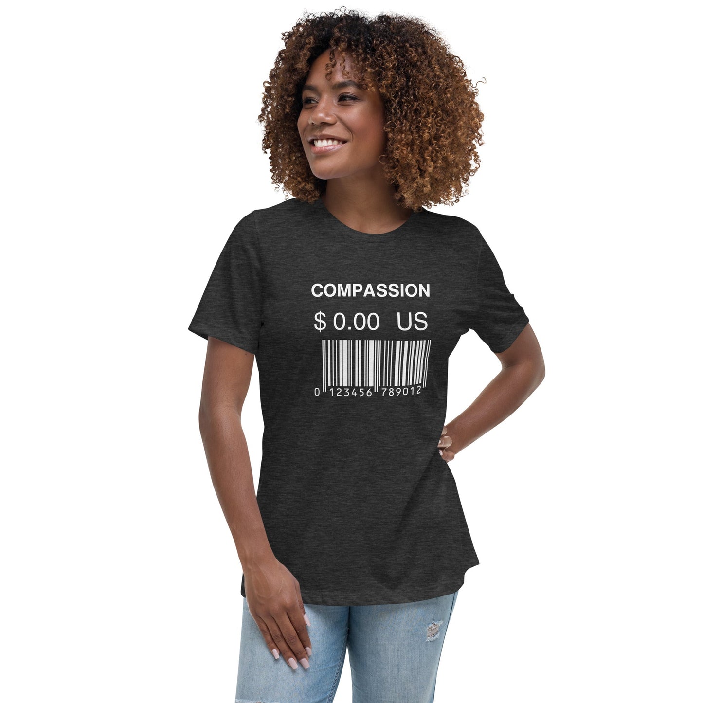 Women's Relaxed T-Shirt (Compassion is Free with Barcode) - Vegan America