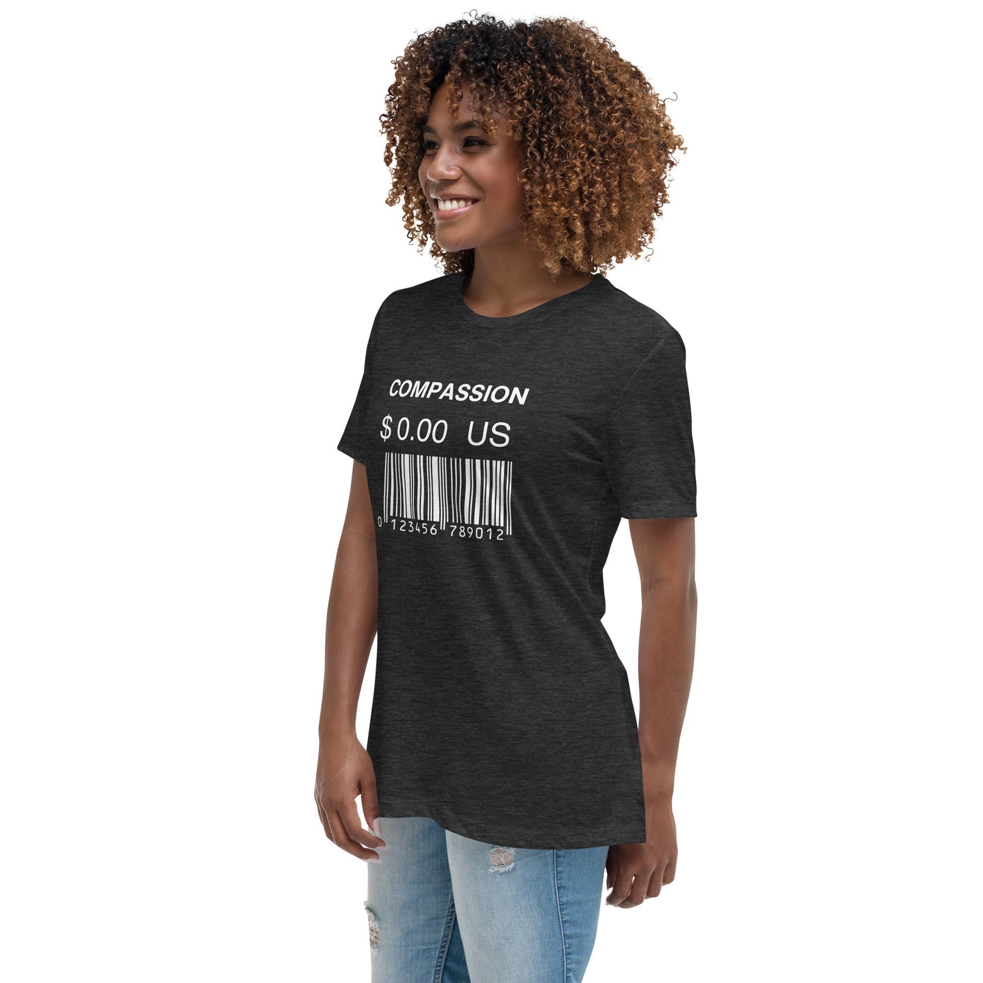 Women's Relaxed T-Shirt (Compassion is Free with Barcode) - Vegan America