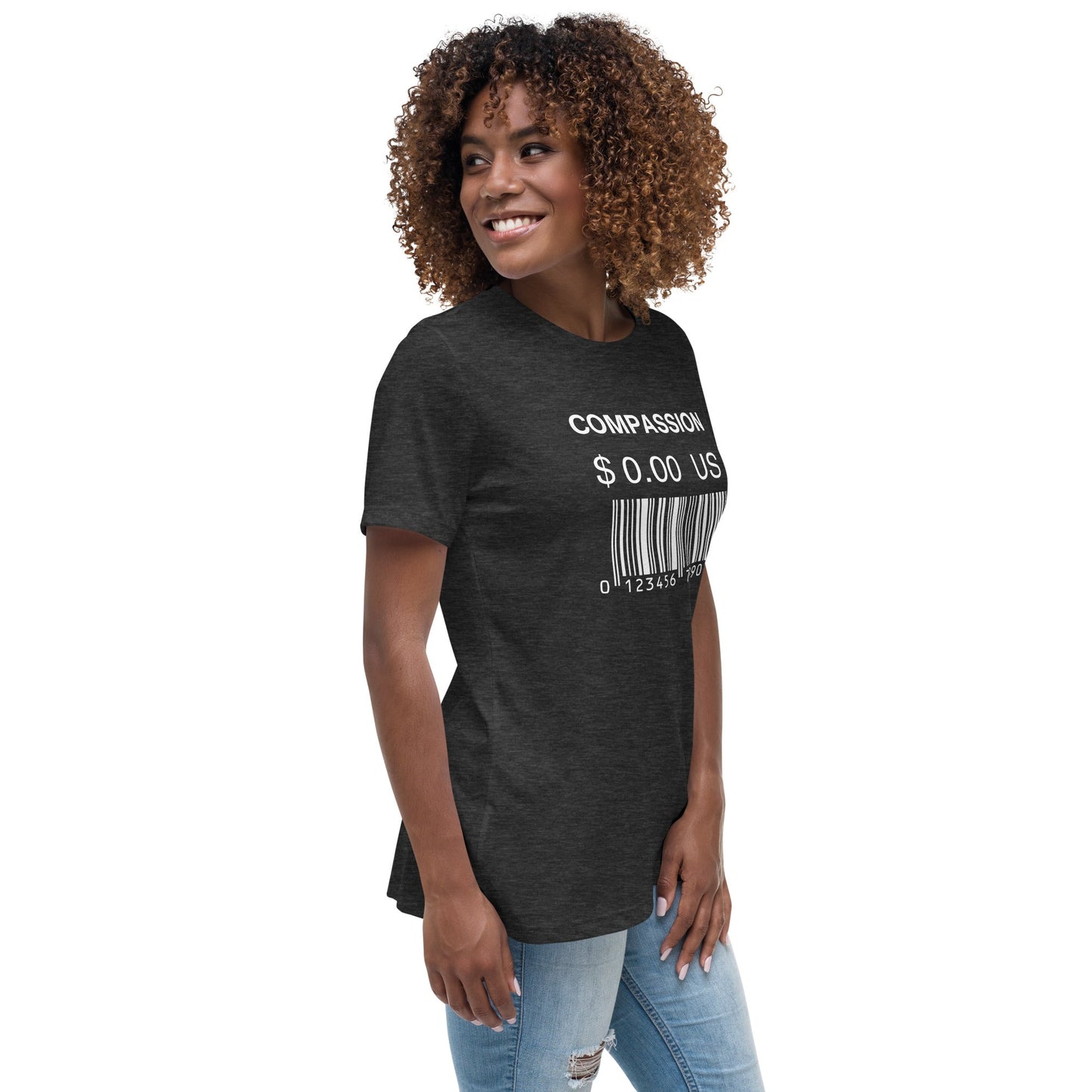 Women's Relaxed T-Shirt (Compassion is Free with Barcode) - Vegan America