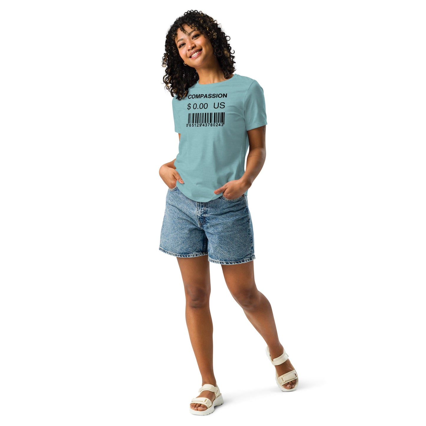 Women's Relaxed T-Shirt (Compassion is Free with Barcode) - Vegan America