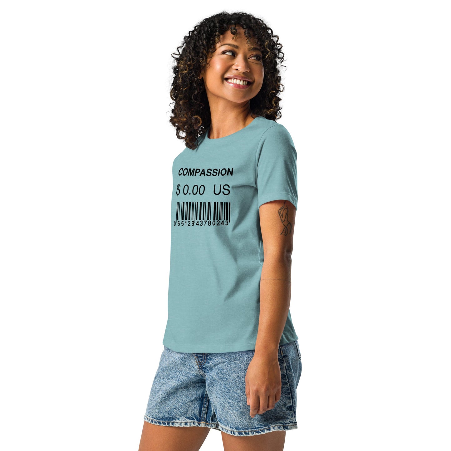 Women's Relaxed T-Shirt (Compassion is Free with Barcode) - Vegan America