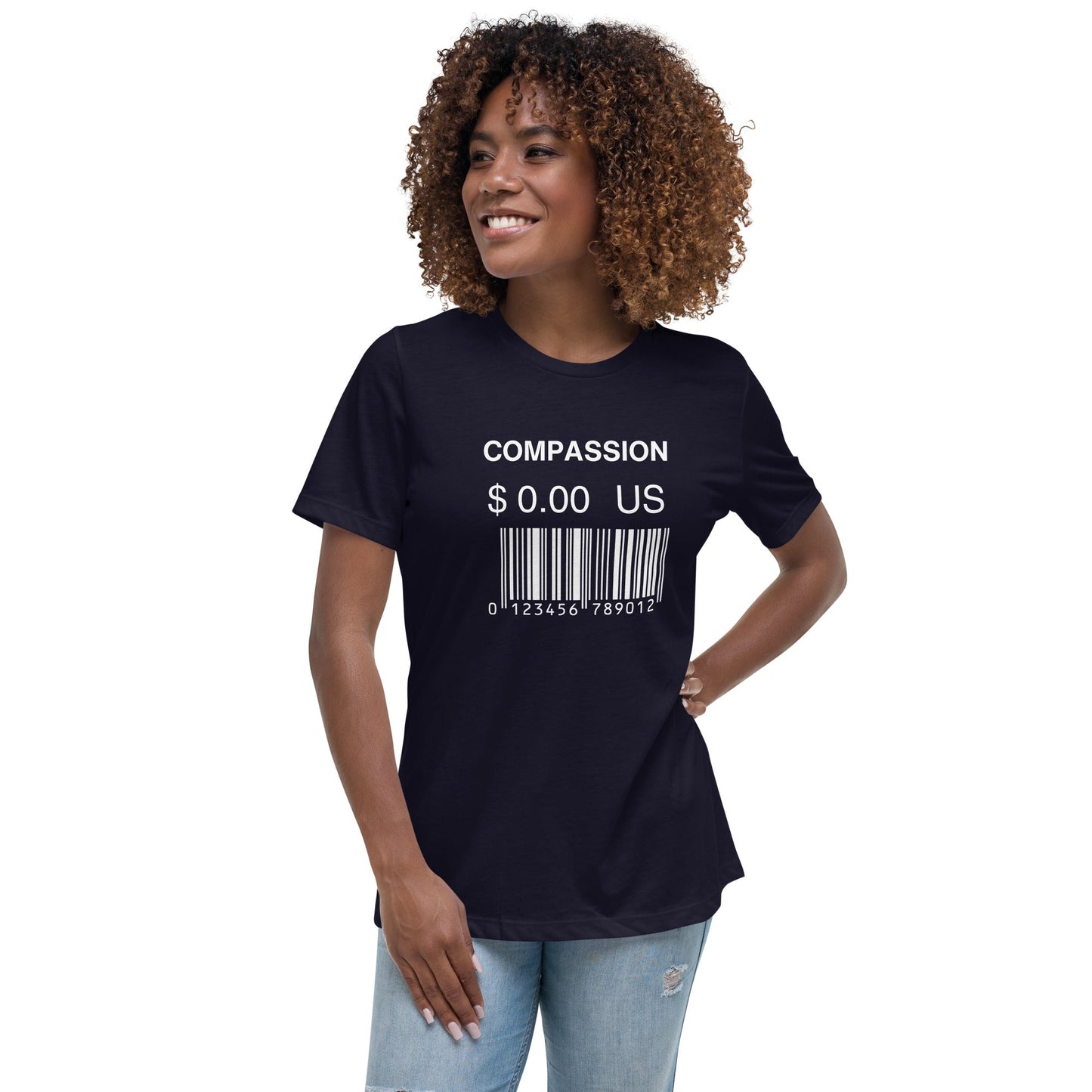 Women's Relaxed T-Shirt (Compassion is Free with Barcode) - Vegan America