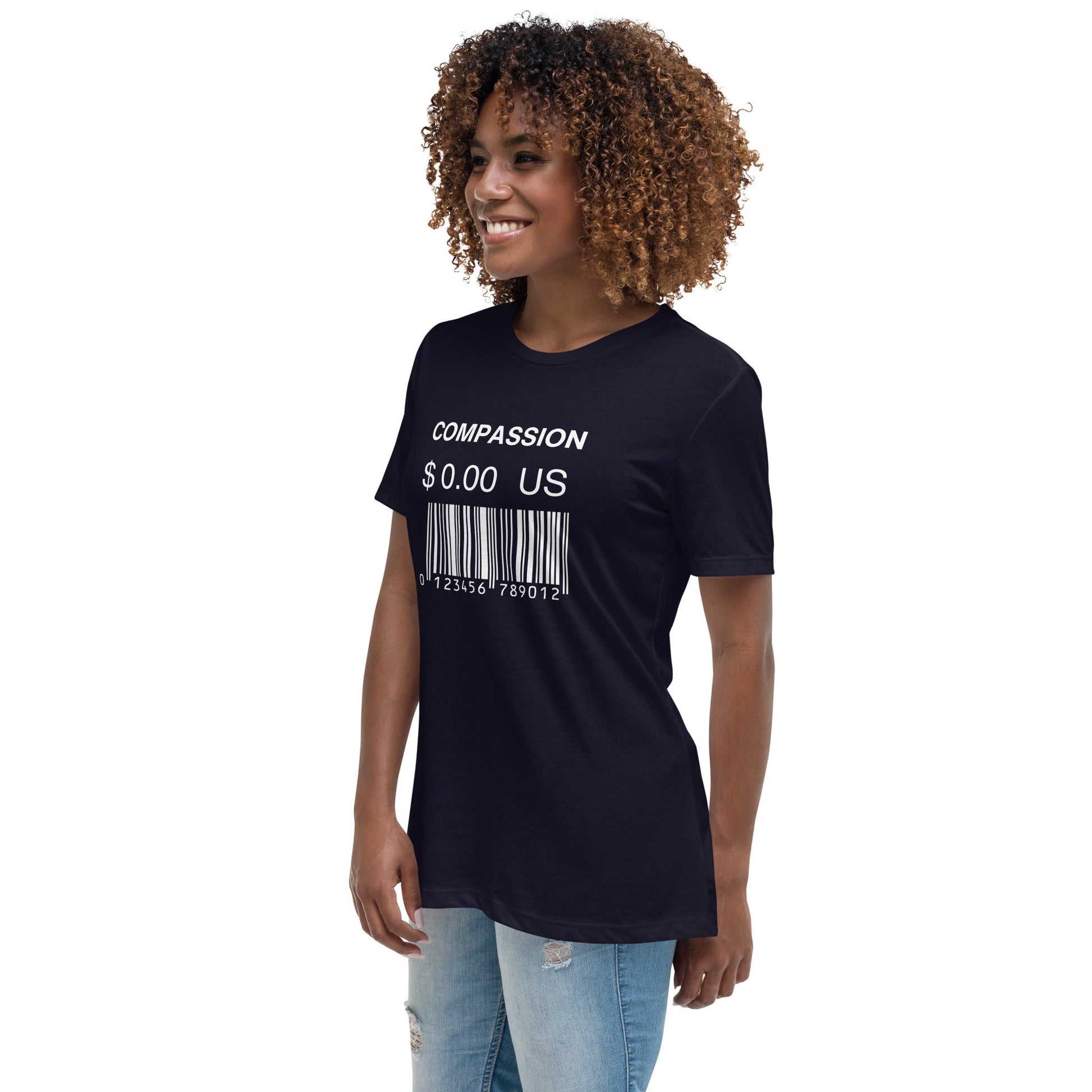 Women's Relaxed T-Shirt (Compassion is Free with Barcode) - Vegan America