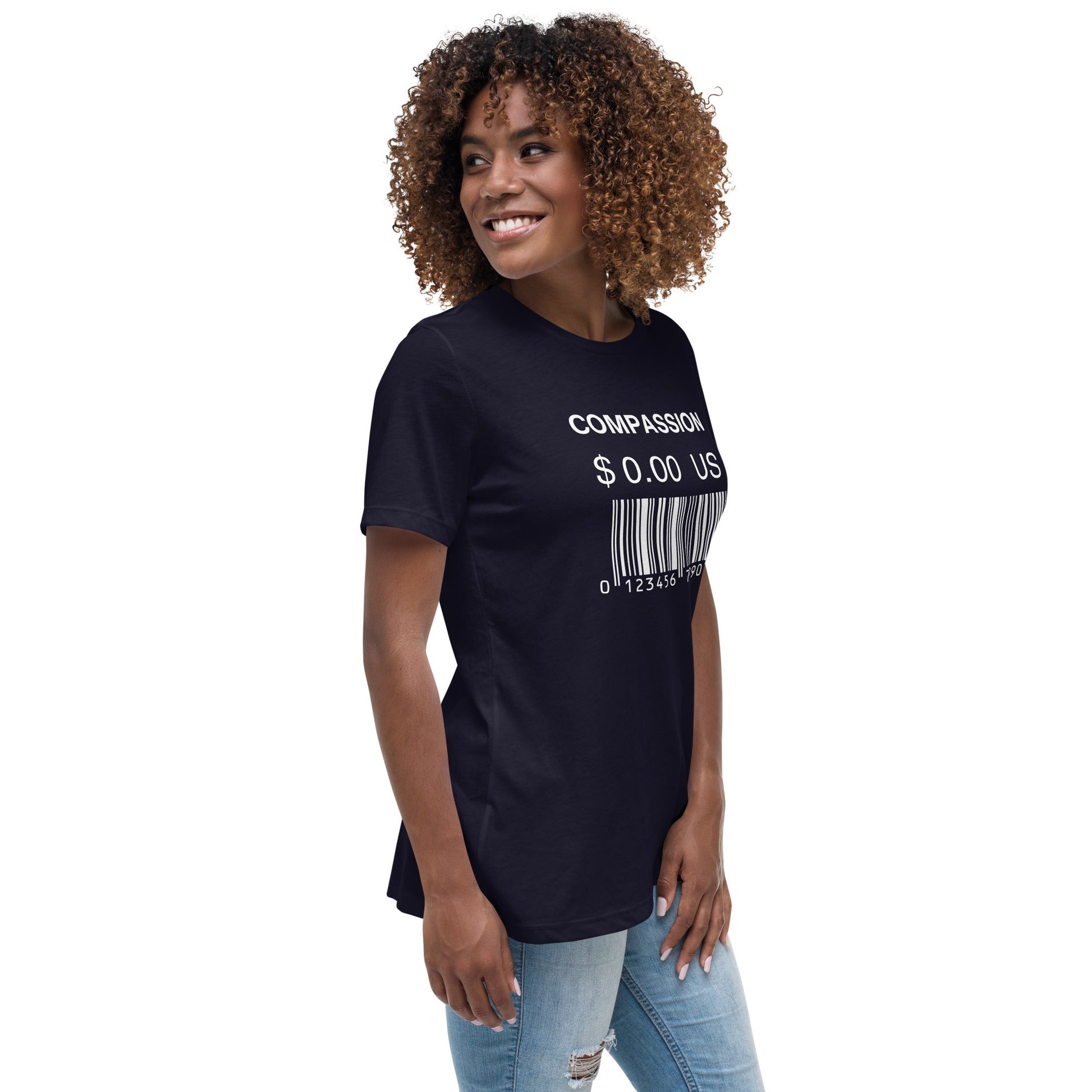 Women's Relaxed T-Shirt (Compassion is Free with Barcode) - Vegan America