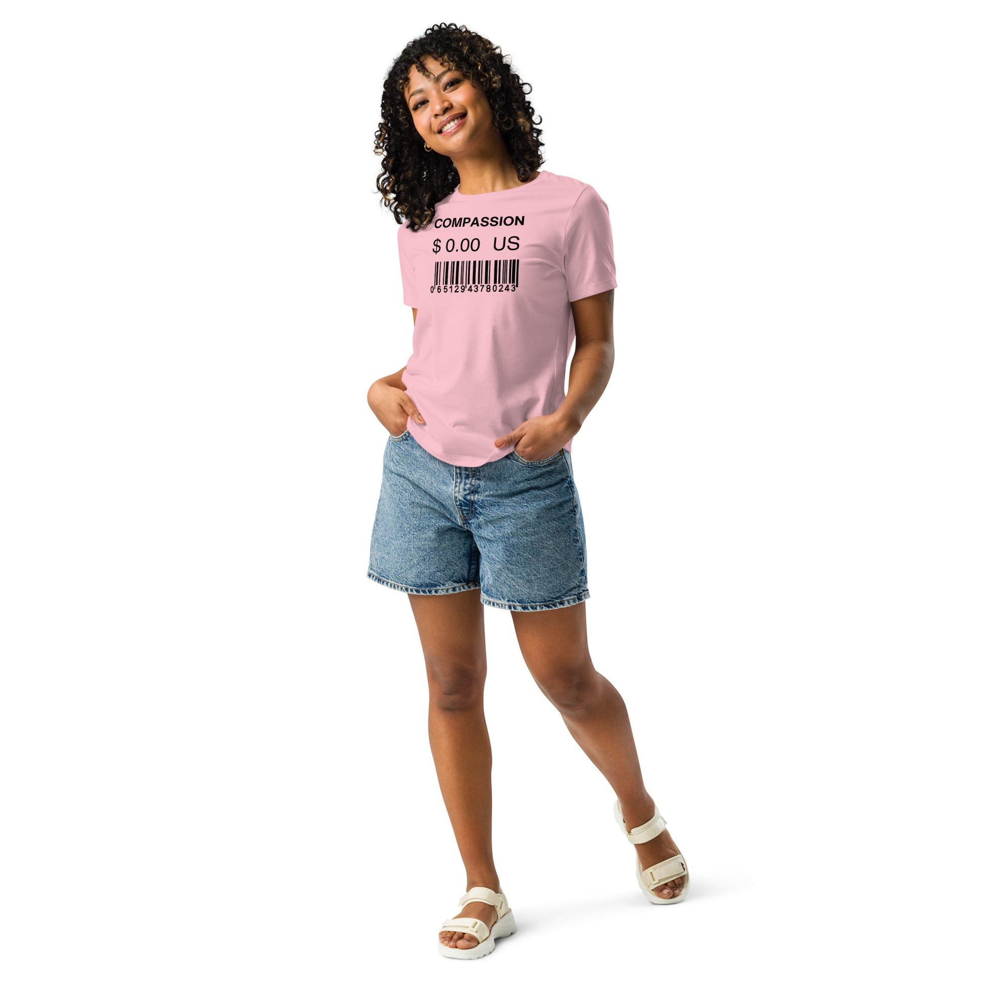 Women's Relaxed T-Shirt (Compassion is Free with Barcode) - Vegan America