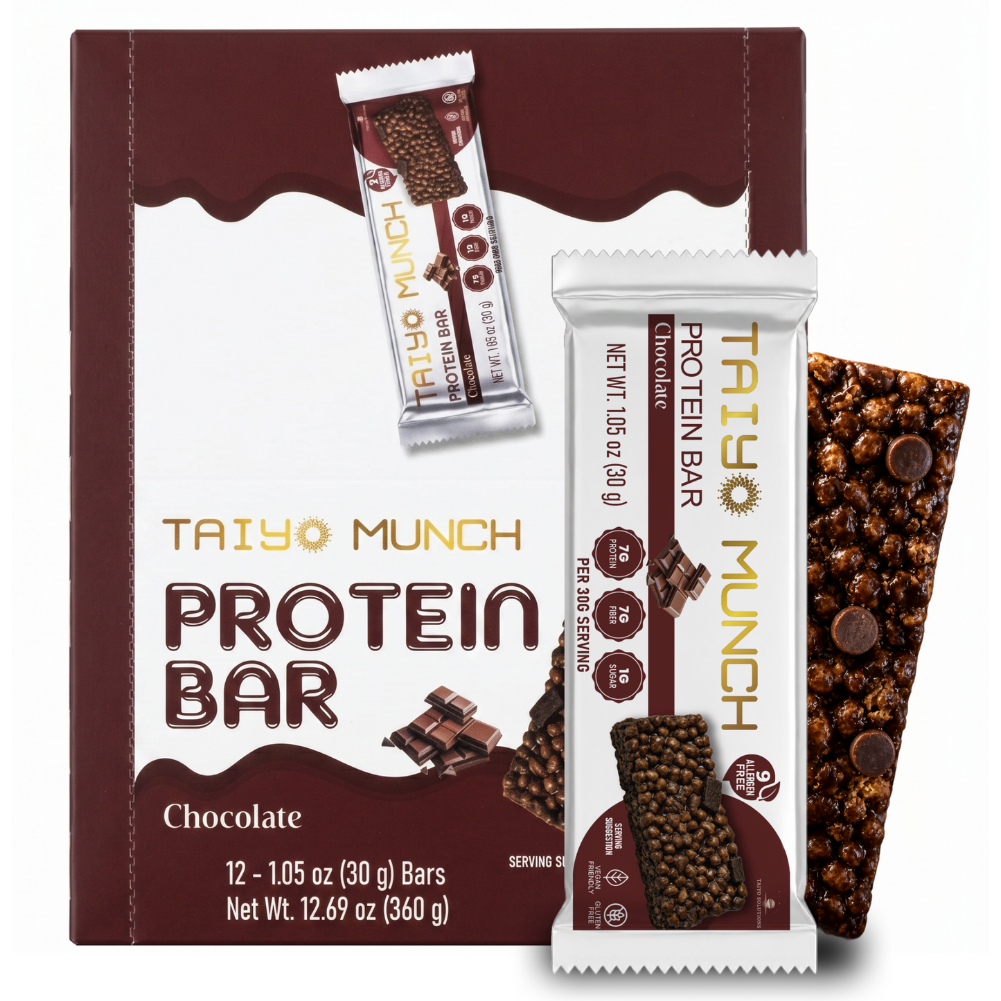 Taiyo Munch - Vegan, GF, Allergen-Free, Kosher Protein Bars - 12-Pack