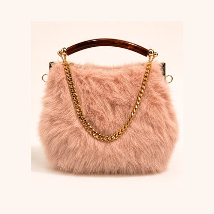 Faux Fur Bag with Detachable 24K Gold Chunky Chain