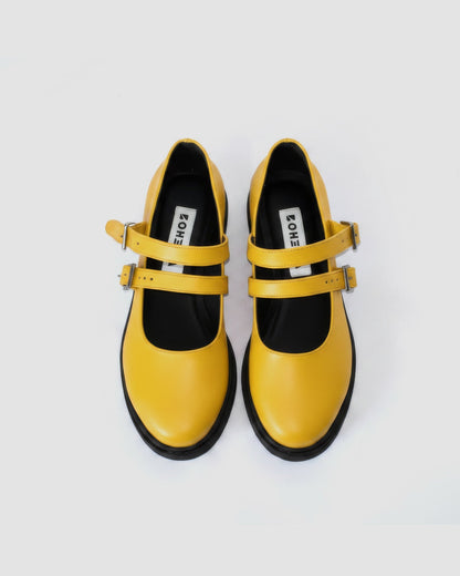 Twin Mary Jane Vegan Corn Leather Ballerinas | Yellow - Vegan America