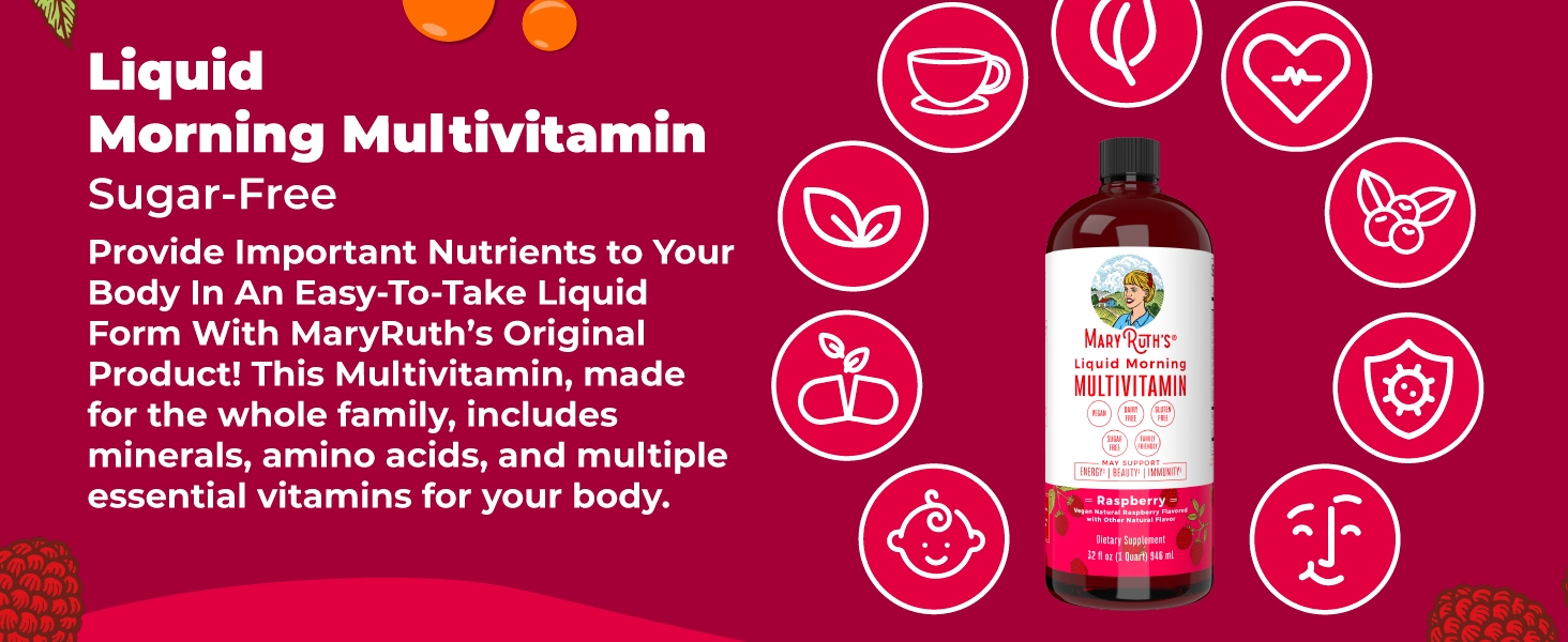 Morning Multivitamin Liquid, Raspberry, 32 oz