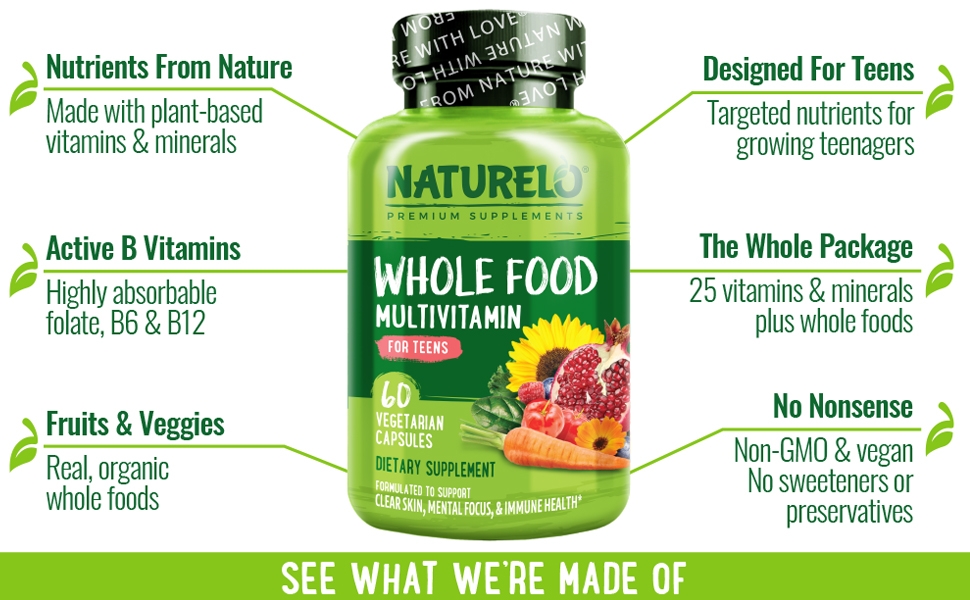 Naturelo, whole food, multivitamin, Calcium, Iron, Magnesium, Vitamin C, Zinc, Non-GMO, Vitamin D3